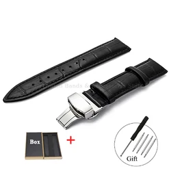 Luxurious Leather Watch Strap with Universal Metal Butterfly Clasp - Multiple Size Options Available - 22mm (Black - Silver)