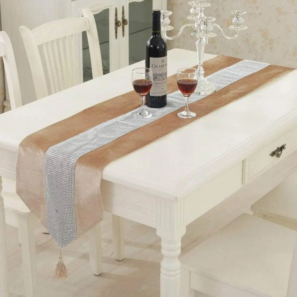 Velvet Diamante Table Runner European Tasseled Flannel Table Runner Wedding Party Mat Decorate Accessories 31x183cm,cotton table runner