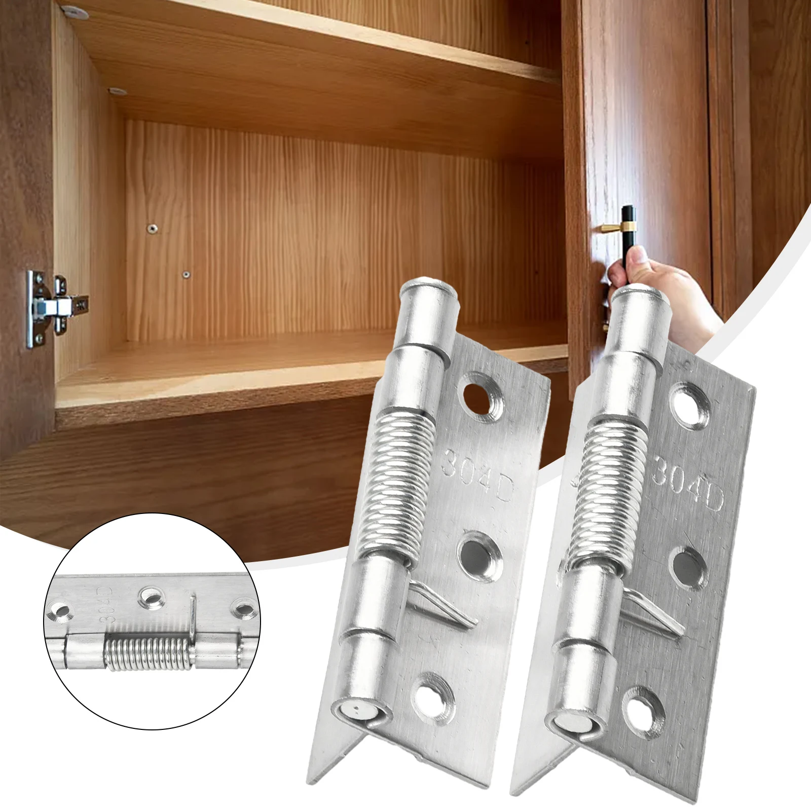 Self Closing Spring Door Hinge Stainless Steel Hinges 2pcs for Cabinets