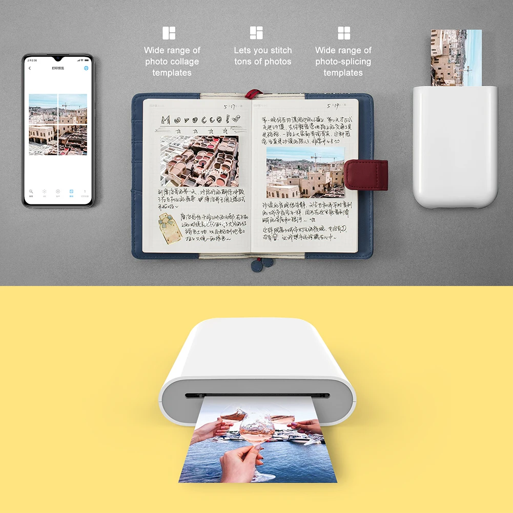 Color Photo Printer/50pcs 2x3" Adhesive Photo Paper Mobile Printing Compact Printer For Outdoor Travel