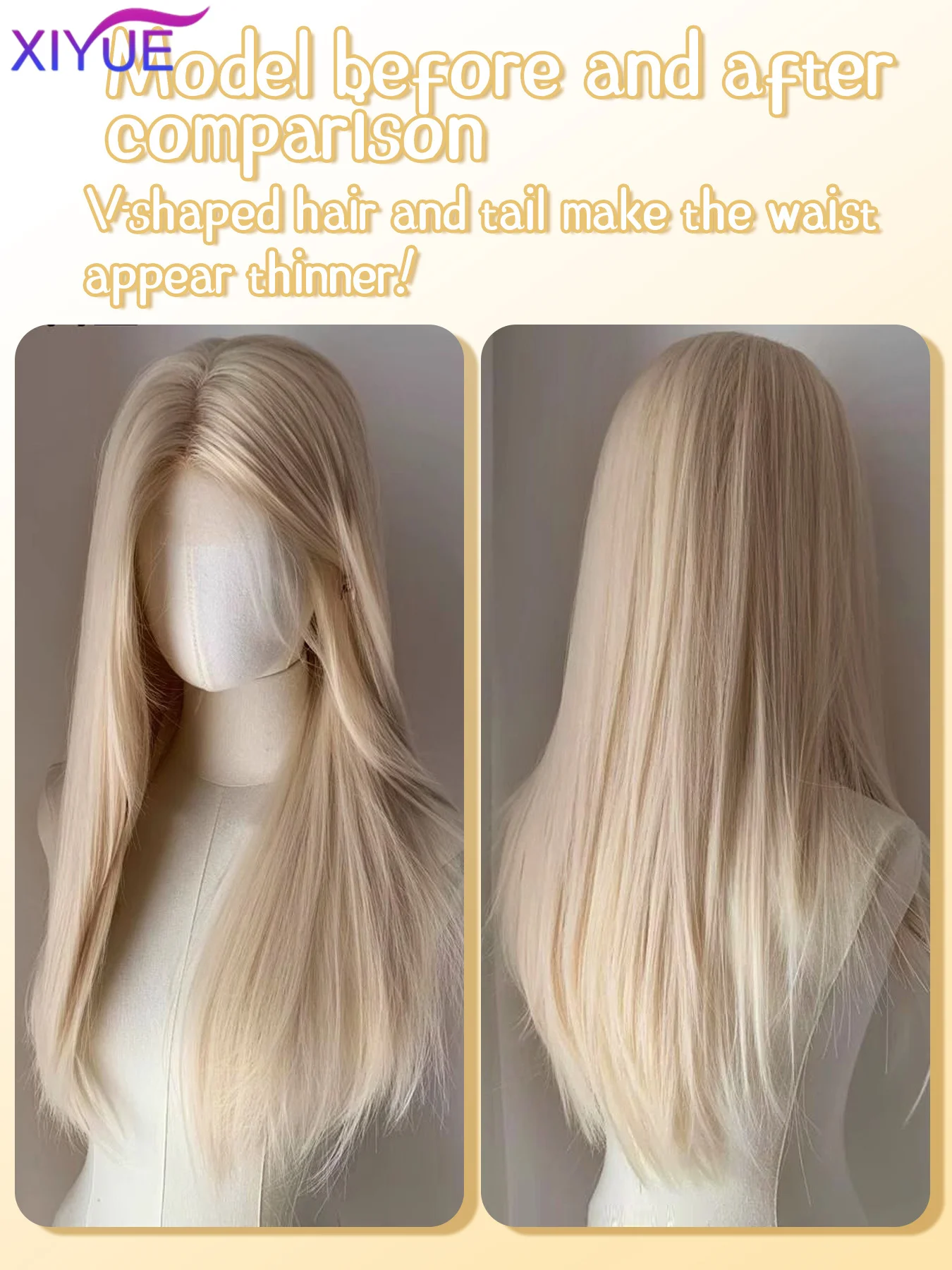 Synthetic Wigs for Women Blonde Long Straight Hime Cut Cosplay