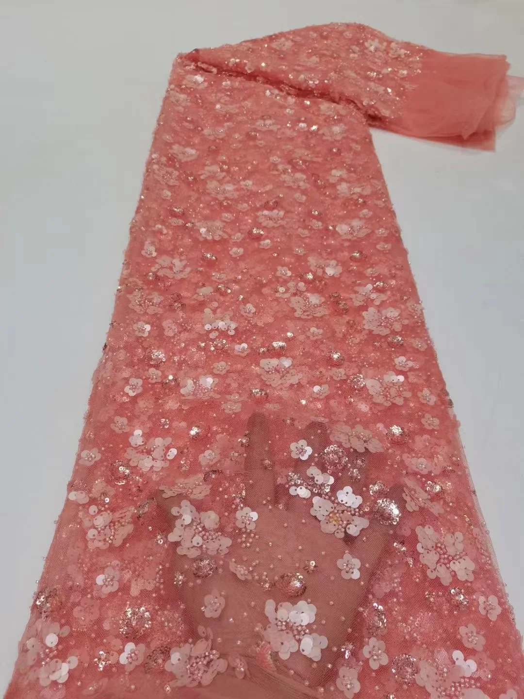 

African Groom Sequins Beaded Lace Fabric 5 Yards 2023 High Quality Nigerian Wedding French Tulle Lace Material Sewing Dress