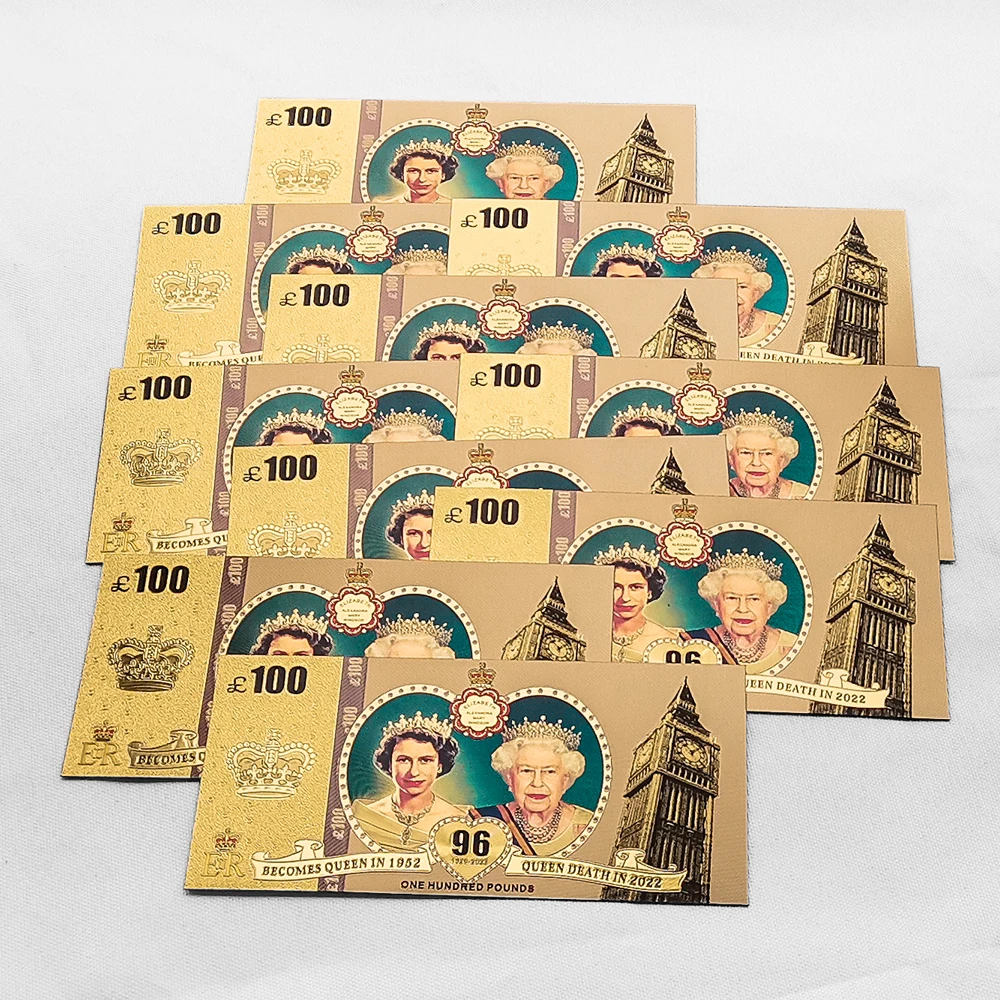 1926-Queen Elizabeth II Gold Foil Commemorative Banknotes 100Pounds Fake Money Uk Royal Family Gifts for Collection commemorative banknotes gold plated banknote fake money prop toy
