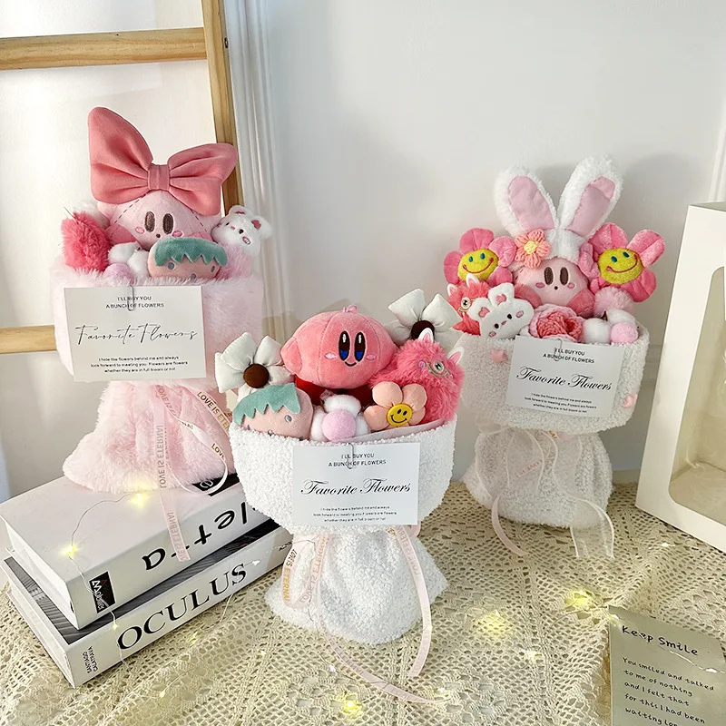 Star Kirby Plushie Sanrioed Anime Cartoon Soft Doll Bouquet Cartoon Doll Kid Toys Gift Bag Tape Lights Set Girl Birthday Gift kpop stray kids cartoon pocket tape straykids 5star sticker hand account tape washi paper tapeskz handbook stickers