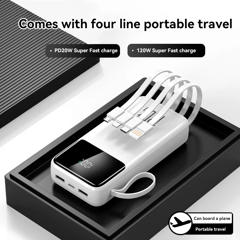 Xiaomi Hot 50000mAh 120W Power Bank Super Fast Charging Powerbank Portable Mobile Power With 4 Wire for iPhone Samsung HUAWEI 4
