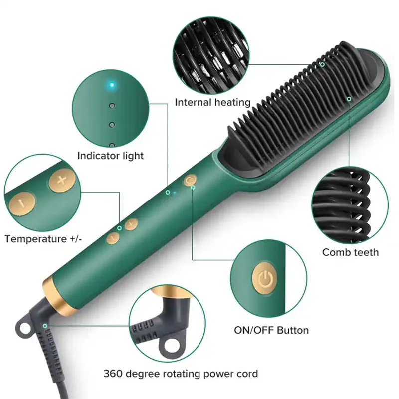 Electric PTC heat straightening brush One Step Hair Dryer 3 In 1 Ceramic Flat Iron Women Hair Straightener comb And Curling 4
