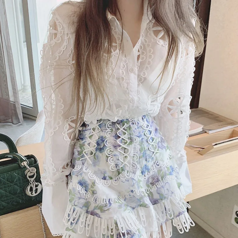 Women Lace See Through Blouse Casual Tops