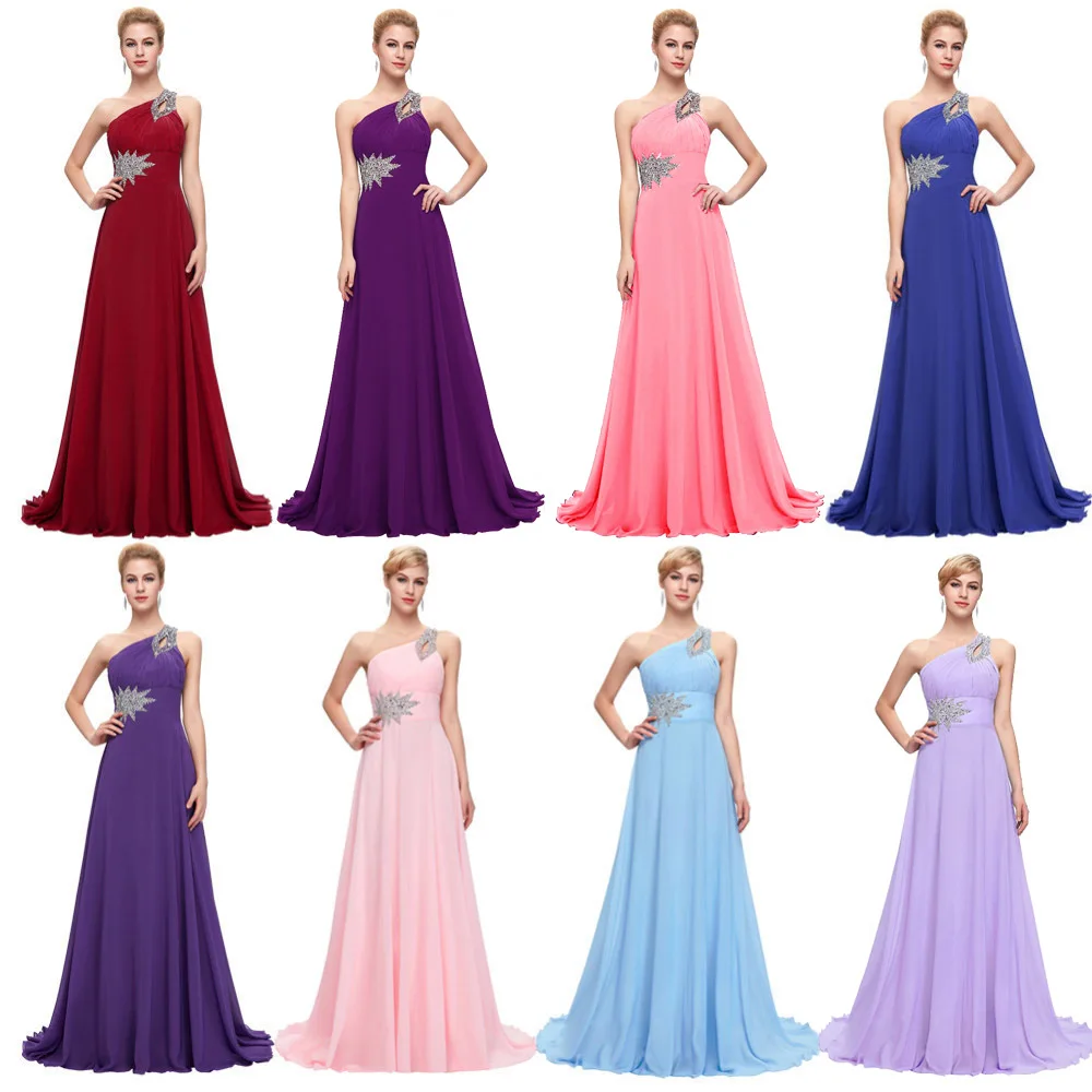 

A Line Chiffon Beading Pleat Elegant One Shoulder Bridesmaid Dresses Wedding Party Evening Formal Prom Sweep Train Lace Up Back