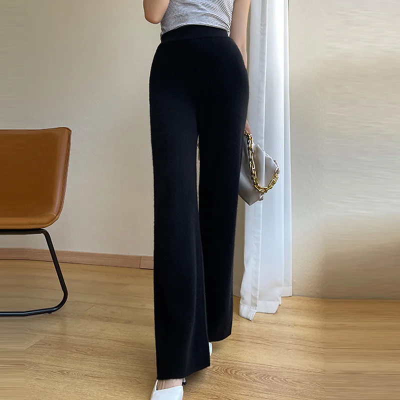 Jueqi Autumn and Winter New Women's Cashmere Wide Leg Pants 100% Pure Wool Knitted Loose Pants MX-23604