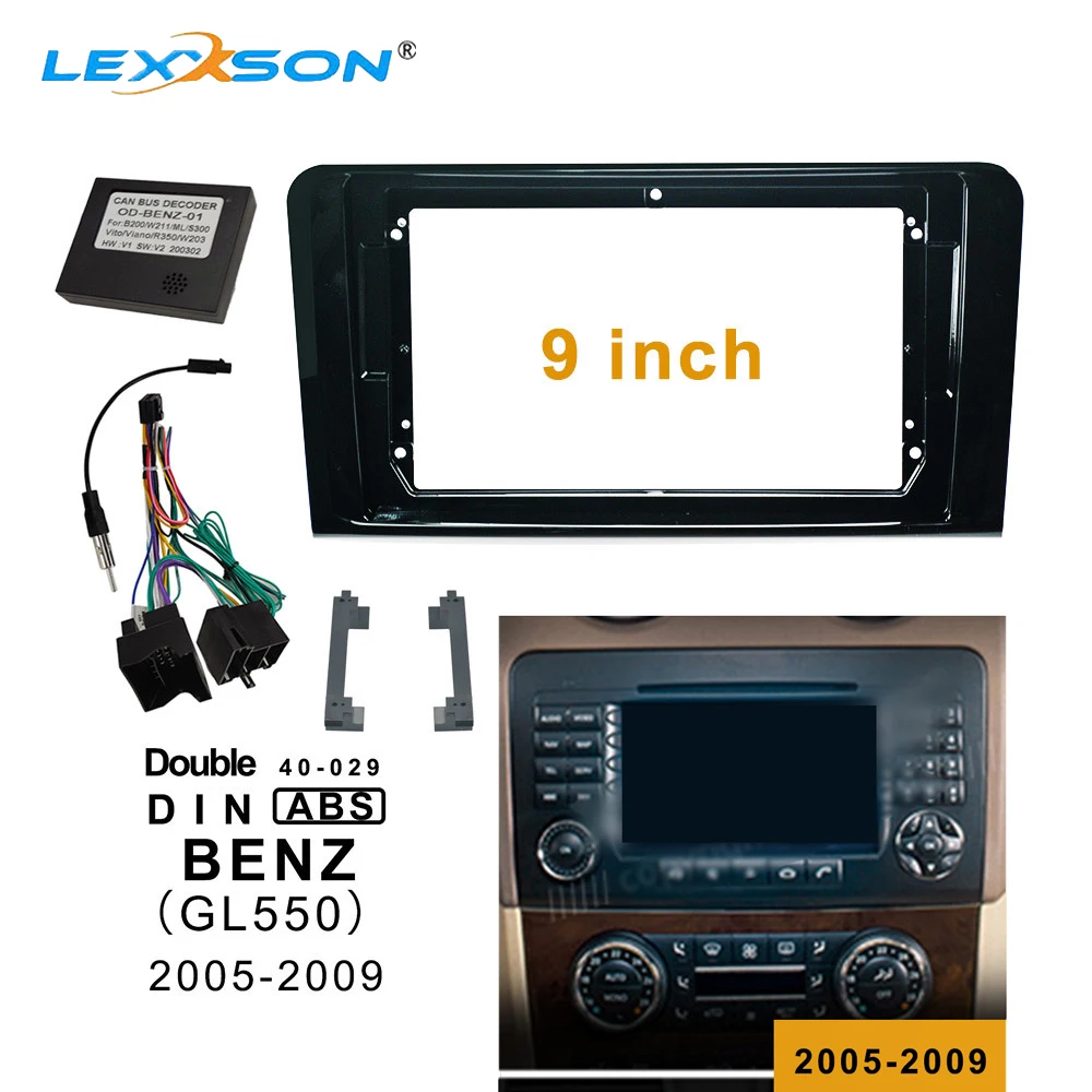 

Комплект отделки 9-дюймовой автомобильной Fascia Для BENZ GL550 2005-2009, двойной Din автомобильный радиоприемник, рама Dvd, аудио фитинг, Кабель-адаптер Canbus, панель приборной панели