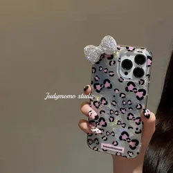 Leopard Blink Diamond Candy Bowknot Lustre Lining Phone Case for Realme 11 ProPlus 5G (1)