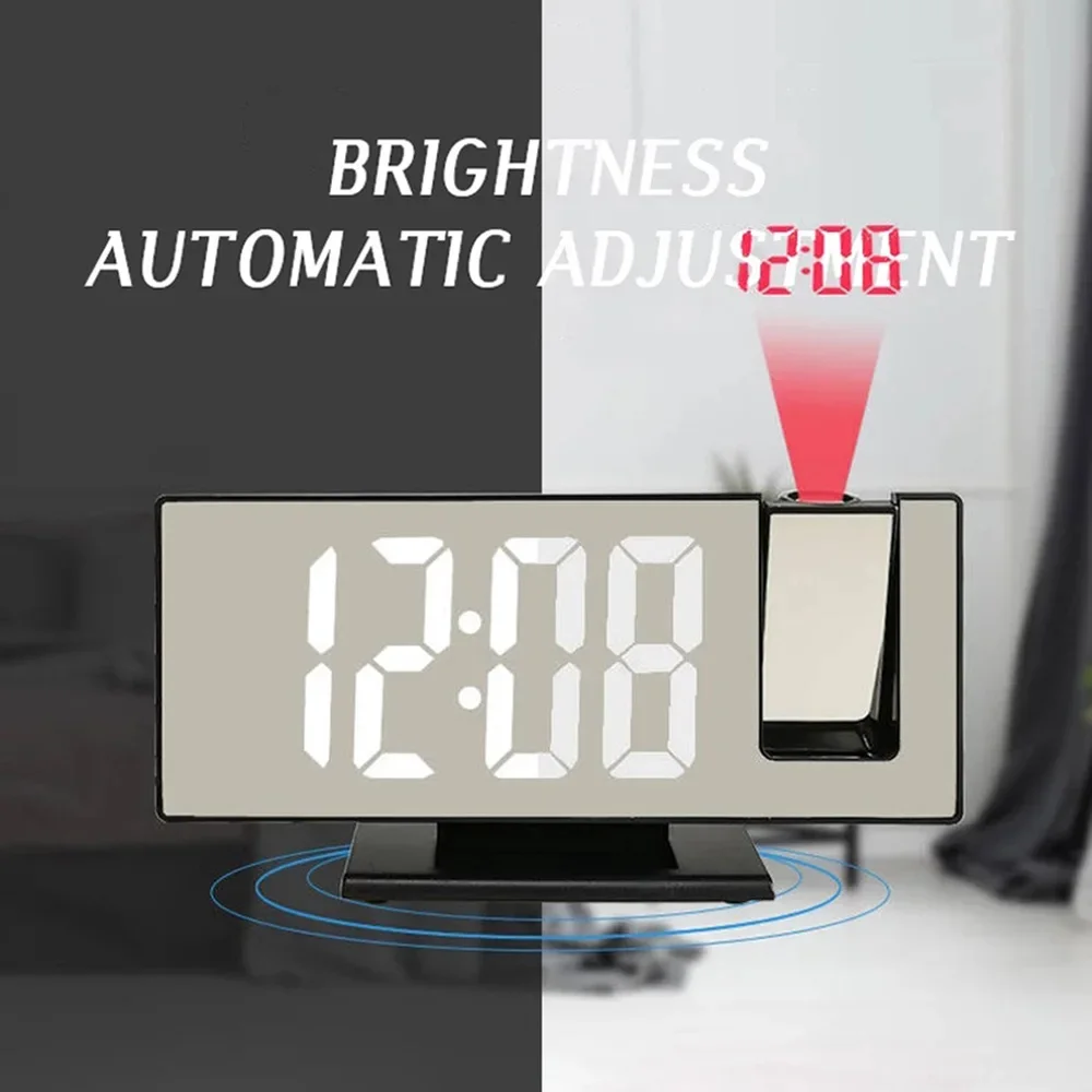 

Desktop 180° Bedside Temperature Digital Projection Clock Rotation Display Alarm LED