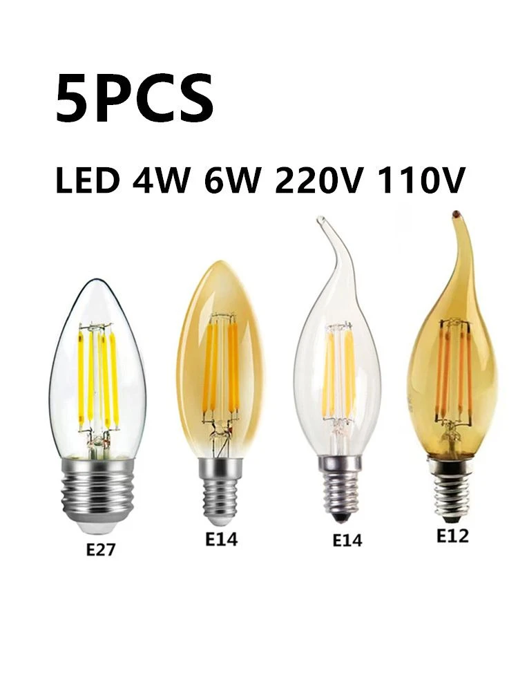 Edison Led Candle Light Bulb 110v Filament Light E14 Led - 5pcs Led - Aliexpress