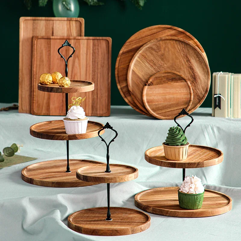 Wooden cake pan High foot Dessert plate Display stand Wooden tray Dim sum dish Bread plates Fruit plate Cake plates Glass cover