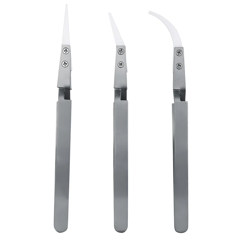 Ceramic Tweezers 1/3/5pcs For Solder Stainless Steel Anti-Static Reverse Acid Resistant Electron Precision Chuck