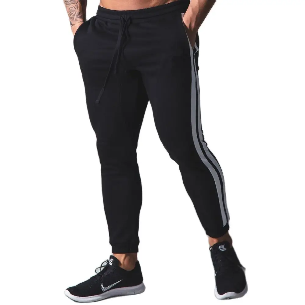 

Cotton Joggers Pants Men Stripes Running Sweatpants Black Trackpants Gym Fitness Training Trousers Male Sport Workout Bottoms