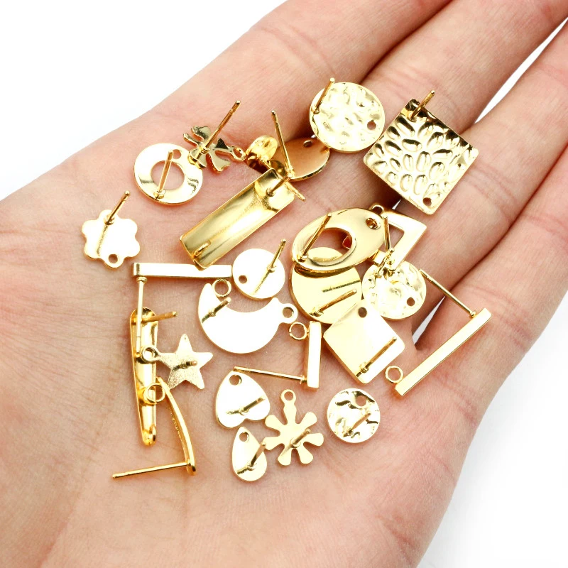 316 Stainless Steel Gold Color Geometric Earring Stud Earring Posts Connector For DIY Earrings Jewelry Making Supplies 20pcs