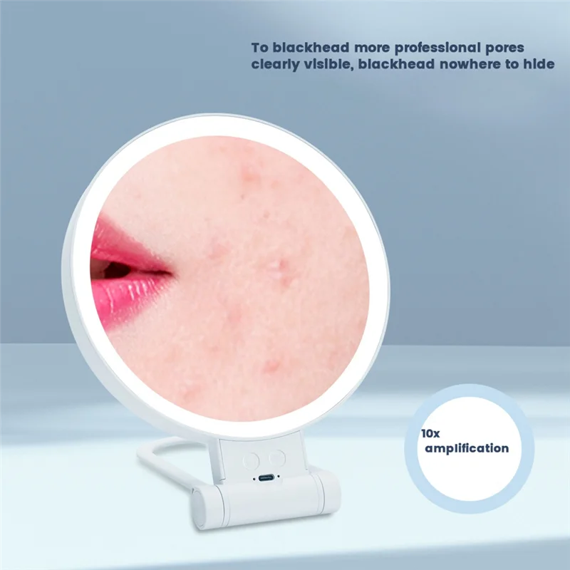 CKFAM-10X 조명 및 확대 기능이 있는 확대 메이크업 거울, 3색 데스크탑 LED 거울 및 여행용 화장대 거울