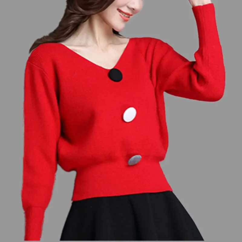 

Fashion Button Knitted Spliced All-match Solid Color Blouse Women's Clothing 2022 Autumn New Casual Pullovers Loose Korean Shirt
