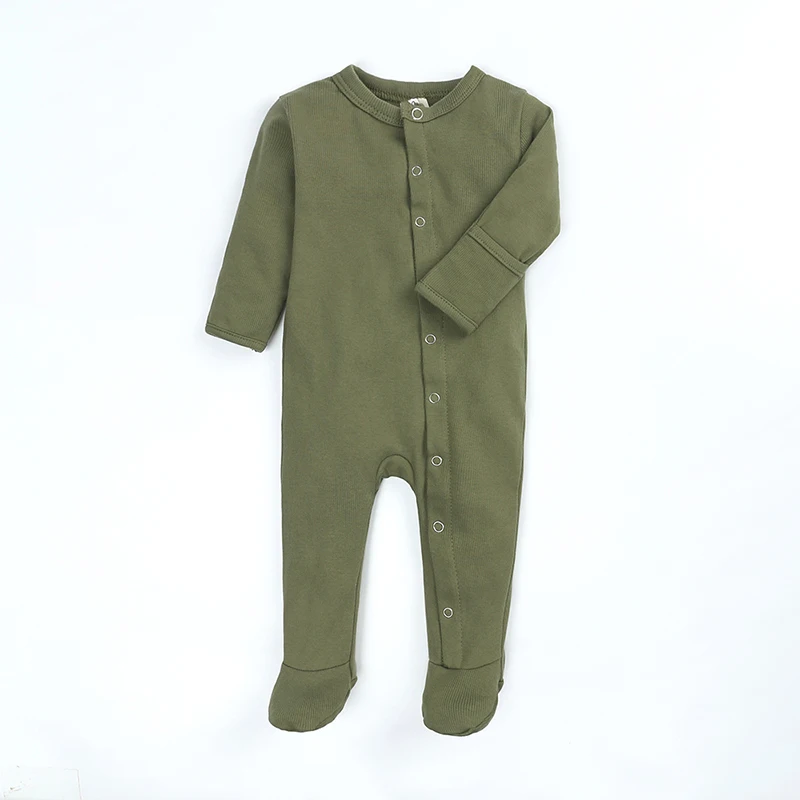 Autumn Newborn Baby Boys Girls Clothes Solid Color Jumpsuit Rompers Infant Footed Covered Bodysuit One Piece Outfits