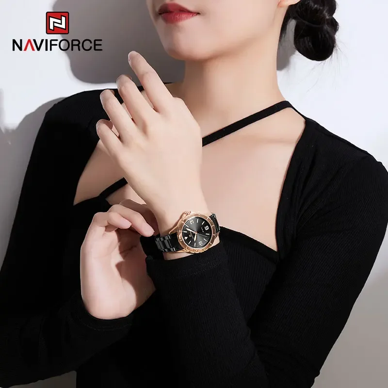 Business NAVIFORCE Women Bracelet Watches Fashion Ladies Quartz Stainless Steel Clock Female Wristwatches Waterpoof Montre Femme