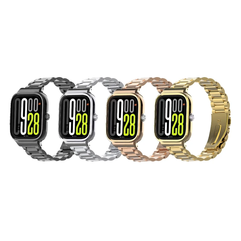 Enhanced Metal Watch Strap and Protective Case Set - Three-Bead Stainless Steel Design