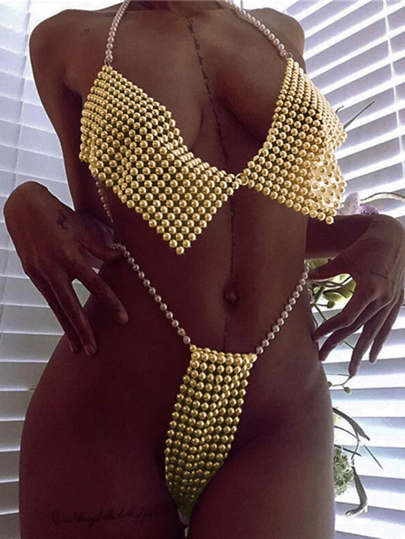 Sexy see through pearl micro bikini women summer beach swimsuit woman 2025 bikinis sets push up swimwear club party outfits hot