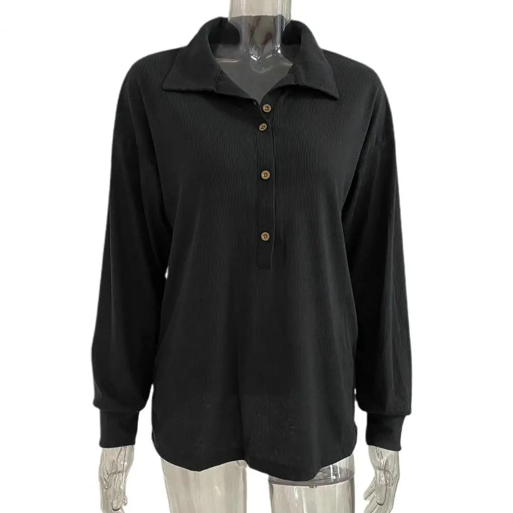 

Women Top Plus Size Women's Knitted Loose Elastic Lapel Shirt with Single-breasted Solid Color Buttons Long Sleeve Daily Commute
