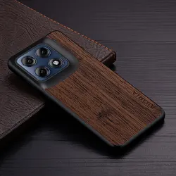 Luxury Bamboo Wood Pattern Leather Phone Cover for Motorola Moto G37 (Coffee)