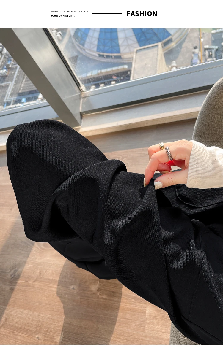Herbst hohe Taille lässige Frauen Hosen einfache grundlegende schwarze koreanische gerade Hosen weibliche schicke einfarbige schlanke lose Frau Hosen – Detail 18