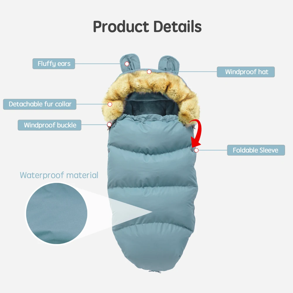 Baby Sleeping Bags for Stroller Footmuff -30℃ Winter Thicken Sleeping Bag for Babies Blanket Universal Stroller Sleeping Bag