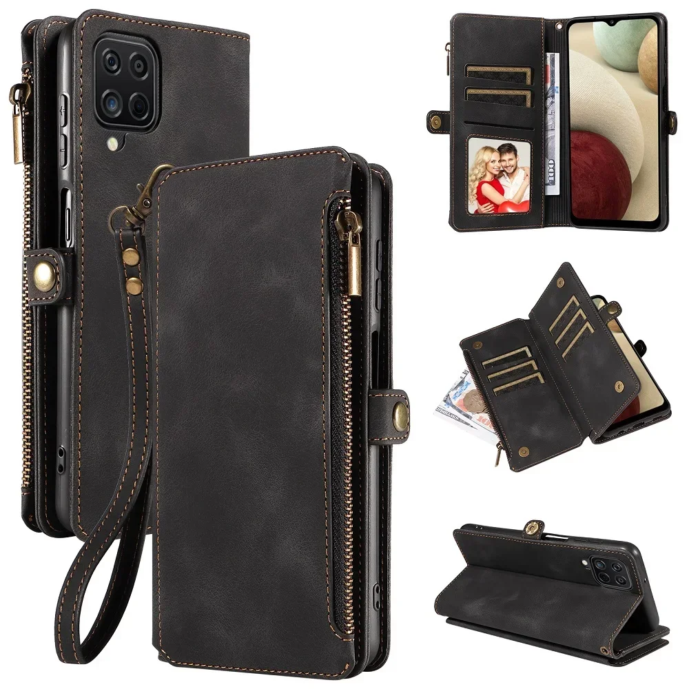 Handbag Zip Wallet Case with Wrist Strap and Leather Magnetic Closure