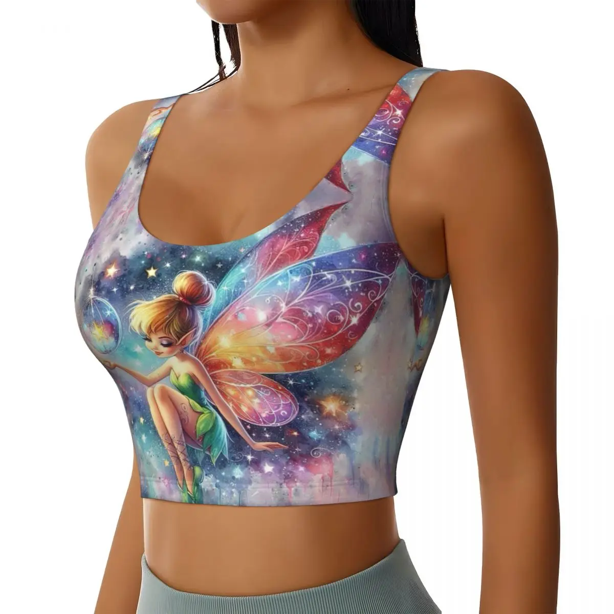 High Impact Tinkerbell Cartoon Fashion Sports Bra Women Gym Workout Yoga Crop Top