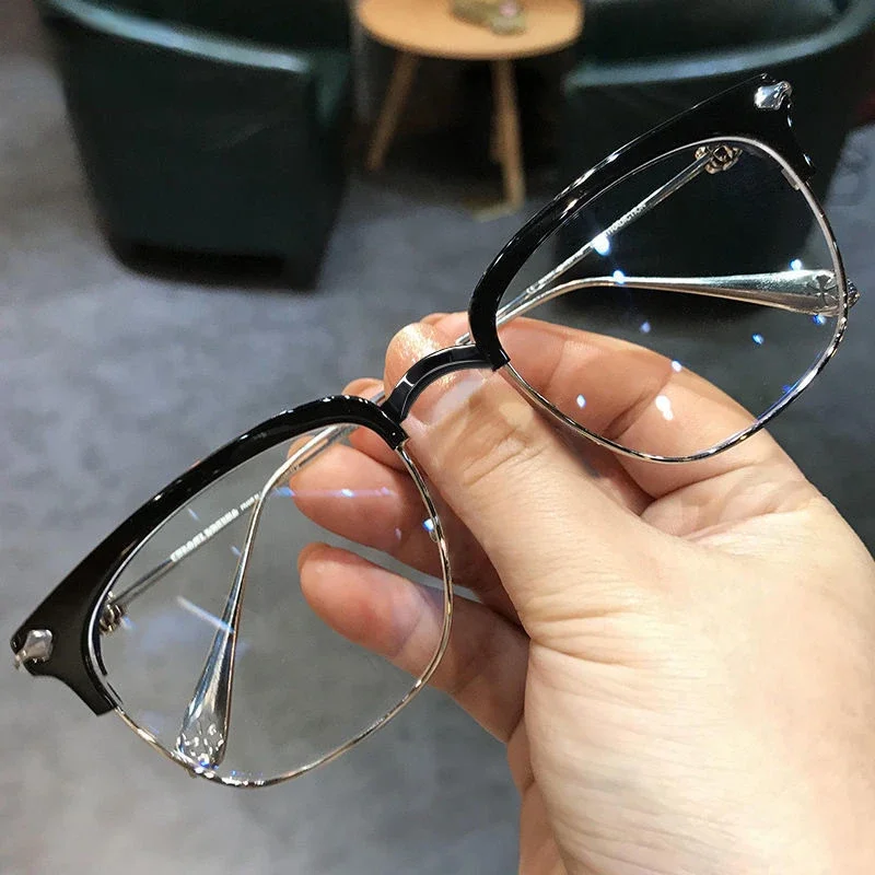 Men's Prescription Glasses Half-frame Silver Black Anti Blue Light Myopia Glasses Trendy Vintage Nearsighted Glasses -1.0 to-6.0 5