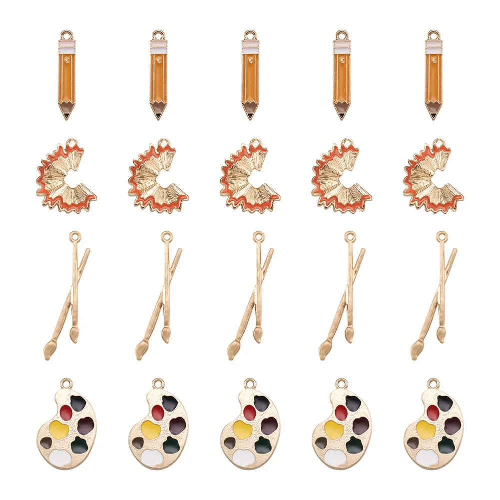 

Alloy Enamel Pencil Chip Palette Paintbrush Cute Charms Pendants for DIY Bracelet Necklace Earring Jewelry Making Accessories