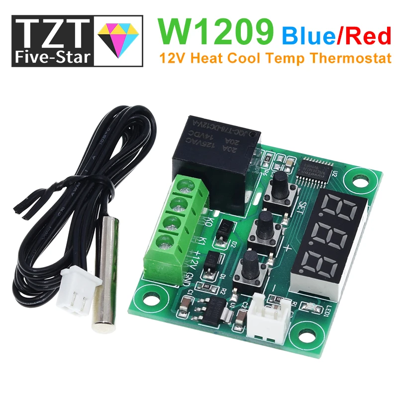 Tzt W1209 Blue/red Light Dc 12v Heat Cool Temp Thermostat Temperature