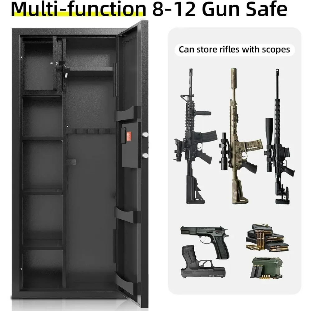 Gun Safe for Home Rifles and Shotgun, 8-12 Gun Cabinet for Rifles and Pistols,  Electronic Gun Cabinet with Removable Shelf 2