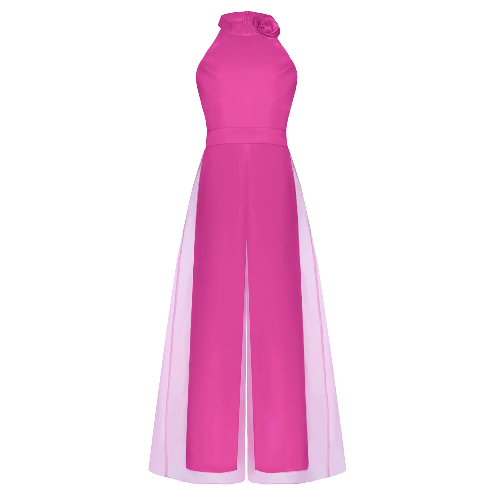 Kinder Mädchen Elegante Party Blume Brosche Strampler Abend Hochzeit Geburtstag Body Neckholder Ärmellose Breite Bein Hosen Overall – Detail 22