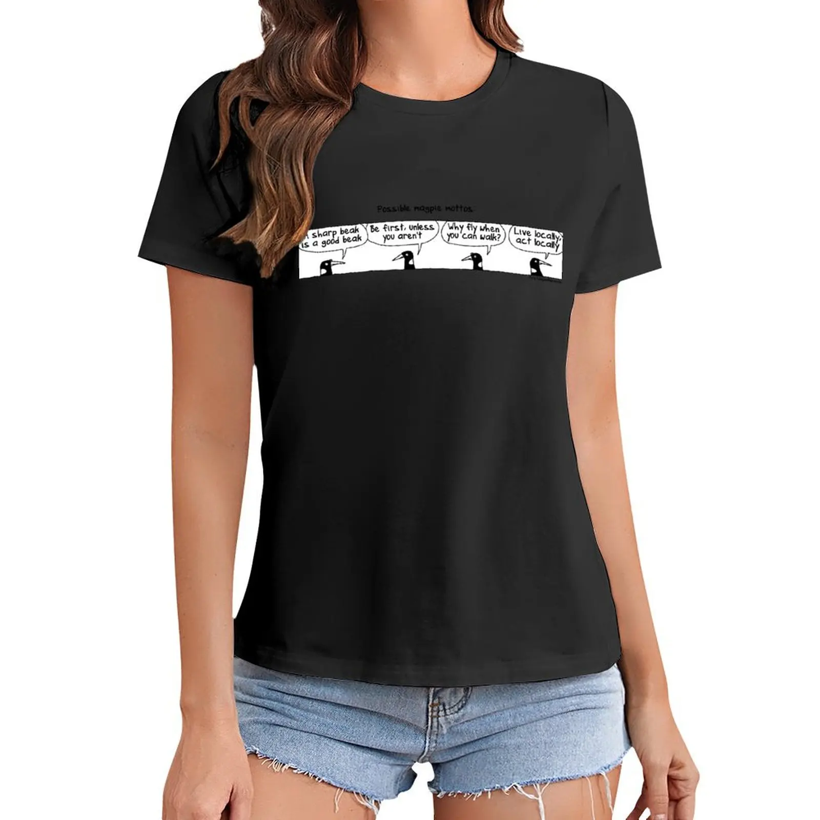 

Possible Magpie Mottos T-Shirt plus sizes shirts graphic tees vintage clothes animal prinfor Women clothing