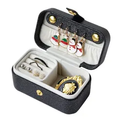 Elegant PU Leather Jewelry Box - Minimalist Storage for Rings, Necklaces, and Earrings (Black)