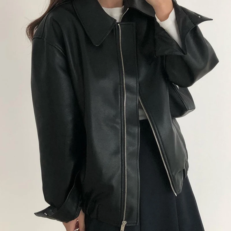 Faux Leather Jacket for Women Spring Autumn 2024 New Fashion Lapel Zipper Motorcycle Biker Jackets Outerwear кожаная куртка