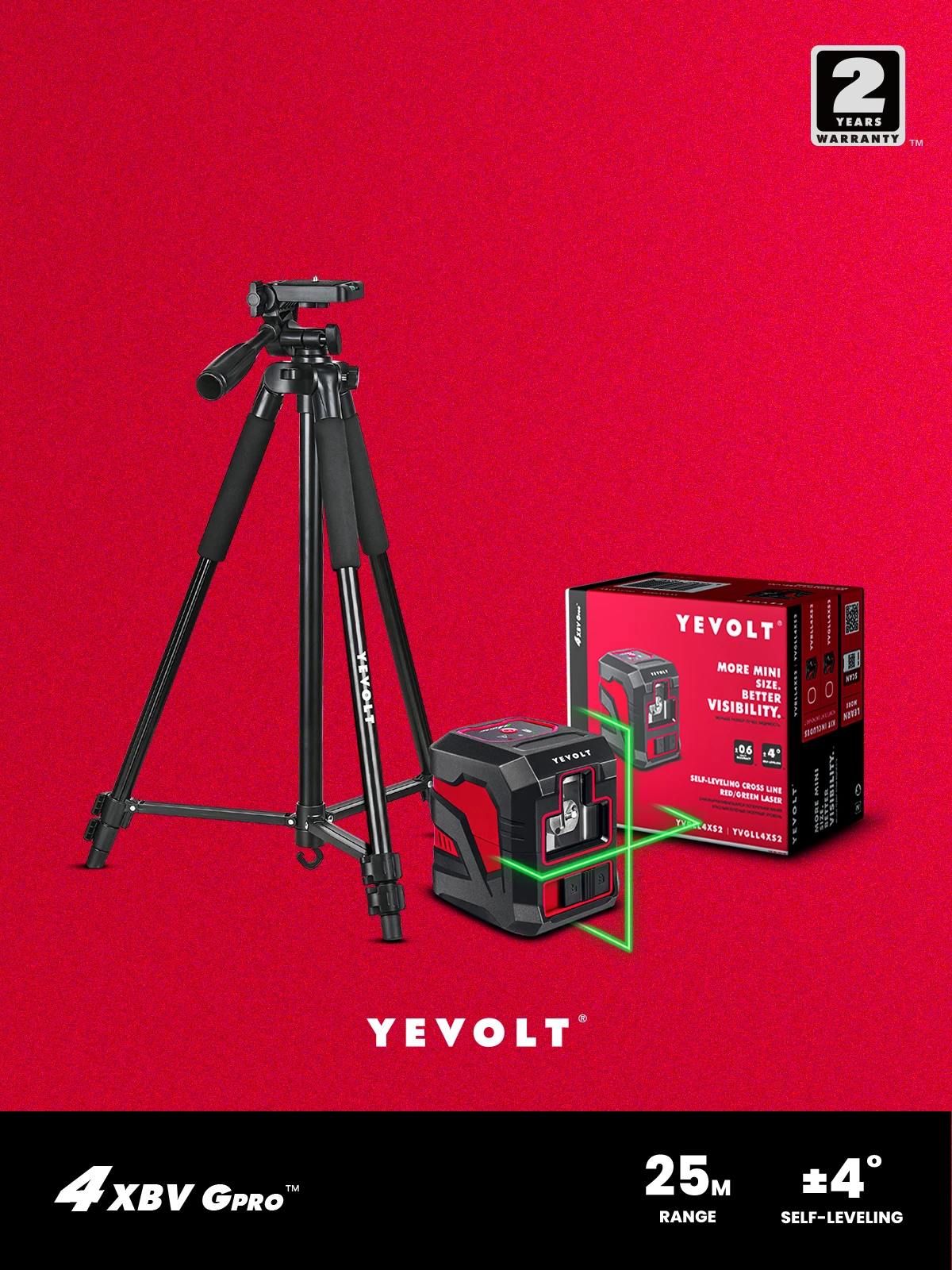 

Лазерный уровень YEVOLT с зеленой перекрестной линией, 2-линейный самонивелирующийся штатив, строительный измерительный станок, инструменты