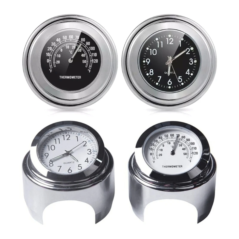 

2 in 1 Motorcycles Handlebar Clock Thermometer Temp Gauge Luminous Dial Clock Dropship
