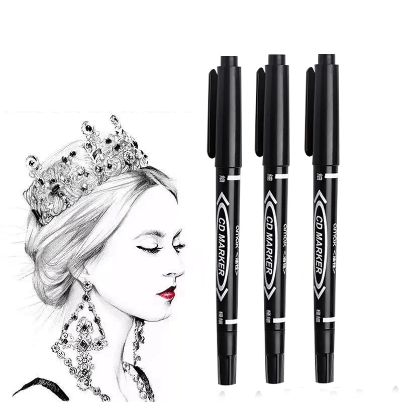 1 pcs Twin Tip Permanent Marker Pen Waterproof Ink 0.5/1.0mm Round Toe Fine Color Black Blue Red Oil Ink