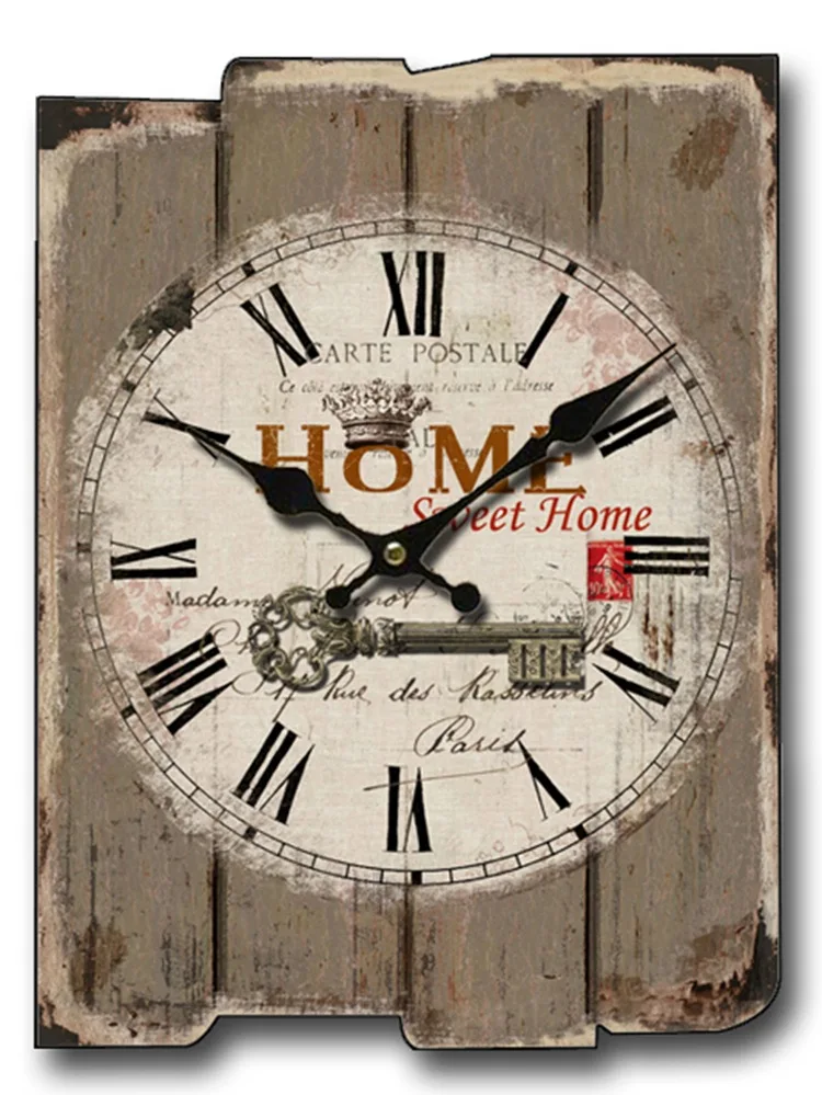Large Square Wall Clock Retro Wood Vintage Clocks Color:A-98;Sheet Size:30X40CM