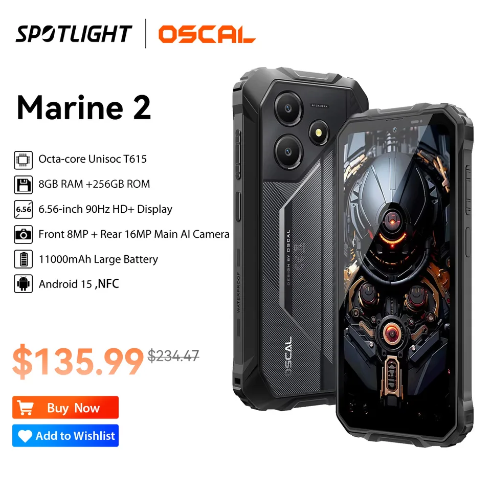 OSCAL Marine 2 Rugged Phone 11000mAh, 6.56'' HD+ Display Unisoc