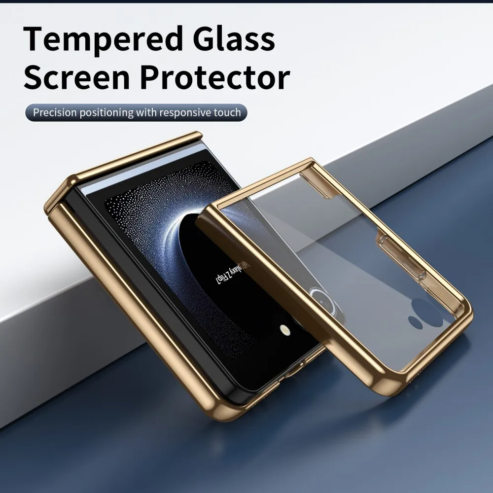 Electroplated Frame Phone Case with Tempered Film and Plain Leather Design