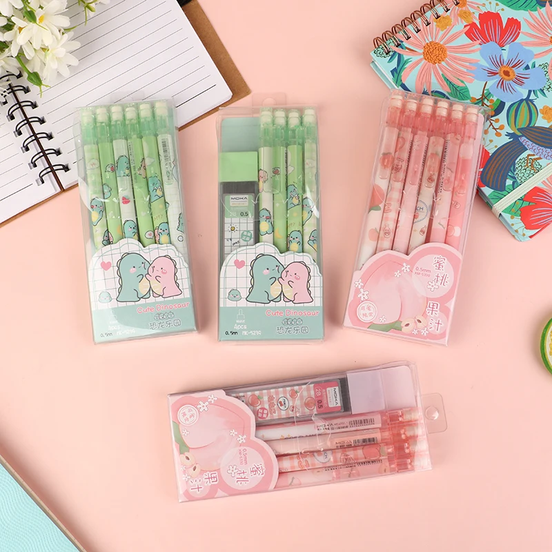 1Set Kawaii Mechanical Pencil Cartoon Automatic Pencils 0.5MM with Eraser School Supplies for Kids Student Stationery