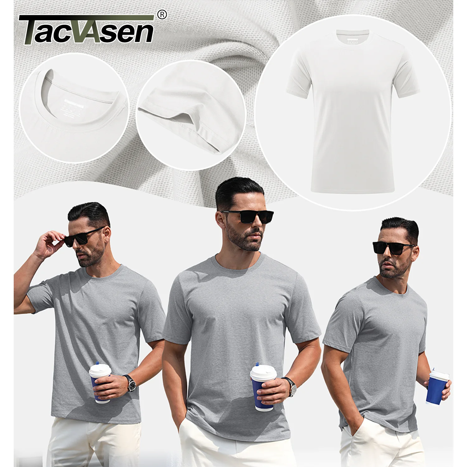 TACVASEN 남성용 반팔 크루넥 코튼 티셔츠, 통기성 캐주얼 티셔츠, 스포츠 풀오버 기본 티셔츠, 탑 의류