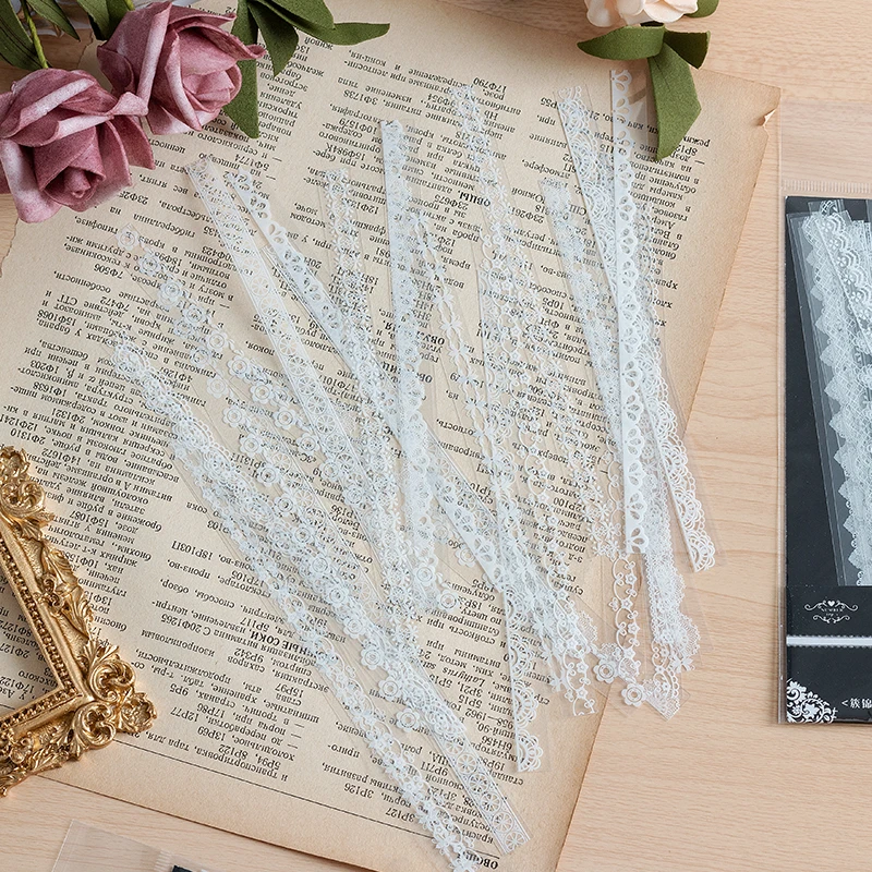 30pcs Retro Floral White Lace Sticker Hand Account DIY Decoration Scrapbooking Photo Album Craft Junk Journal Decor Supplies